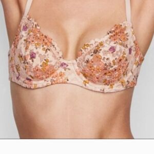 Victoria's Secret Womens Size 36DDD Unlined UW Pink Sheer Floral Balconette Bra